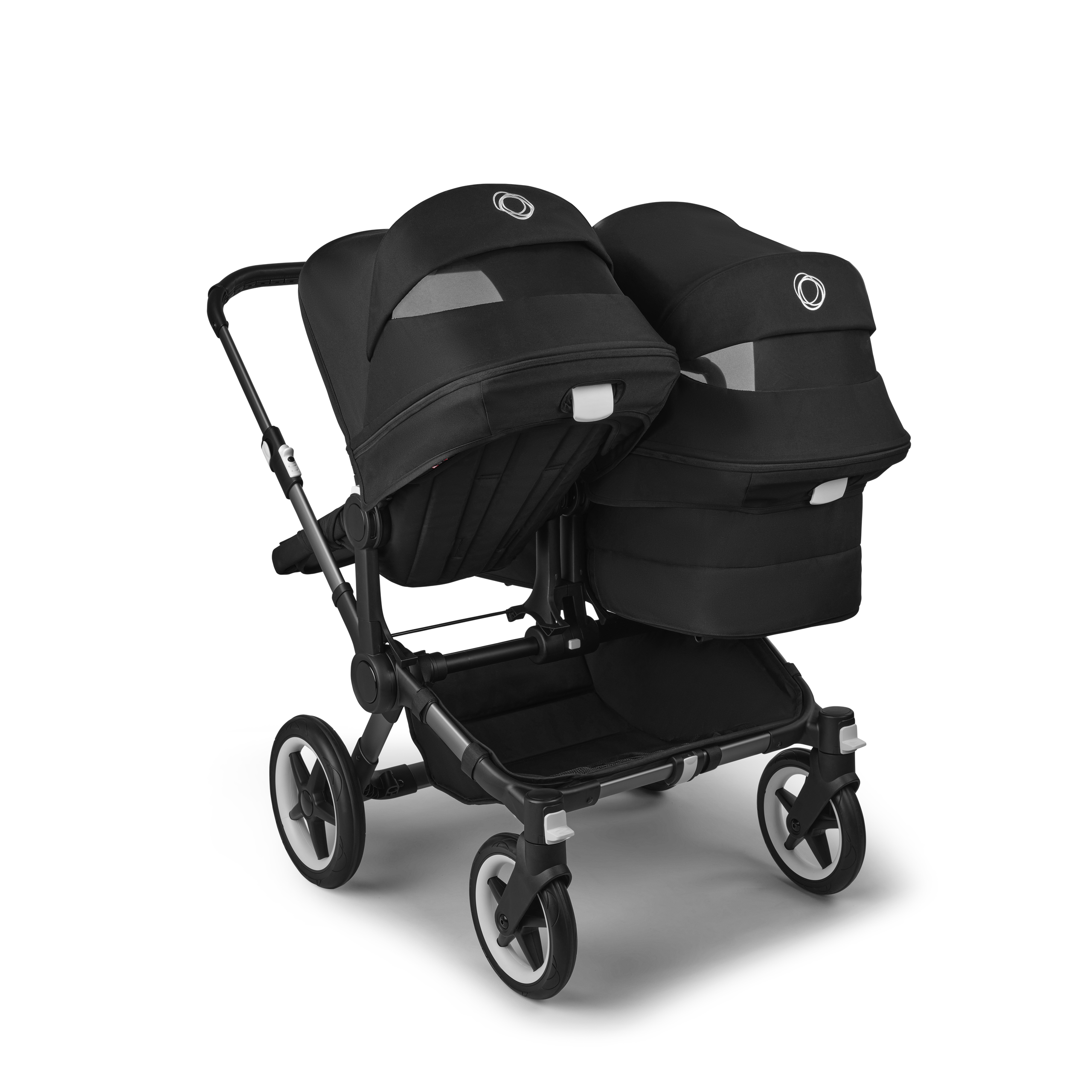 Bugaboo Donkey 5 Duo double stroller graphite base, midnight black fabrics, midnight black sun canopy - Thumbnail Slide 4 of 11