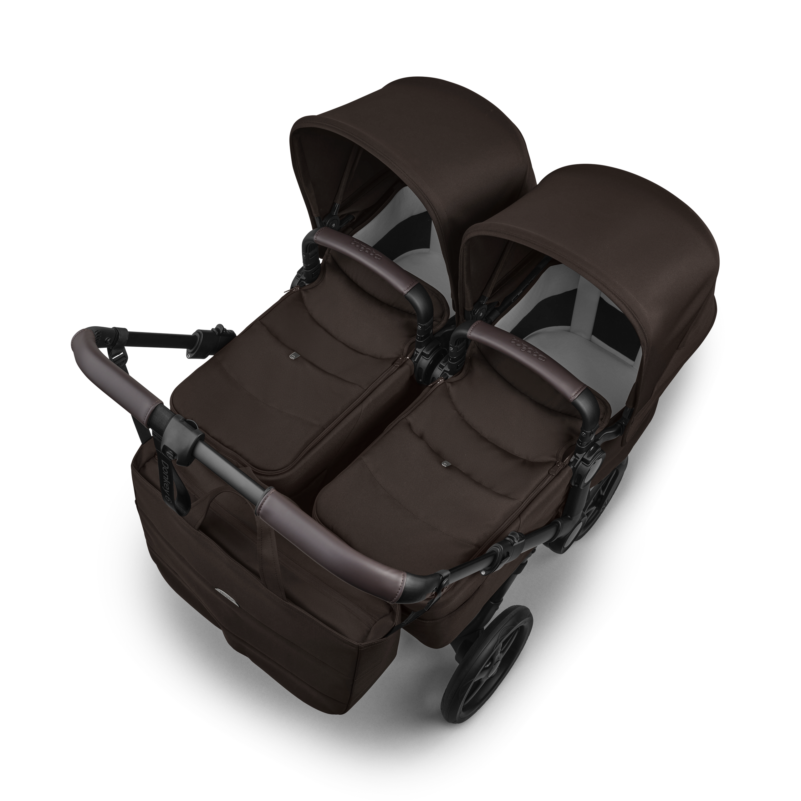 Bugaboo Donkey 6 twin pushchair black base, cocoa brown fabrics, cocoa brown sun canopy - Thumbnail Slide 3 of 9