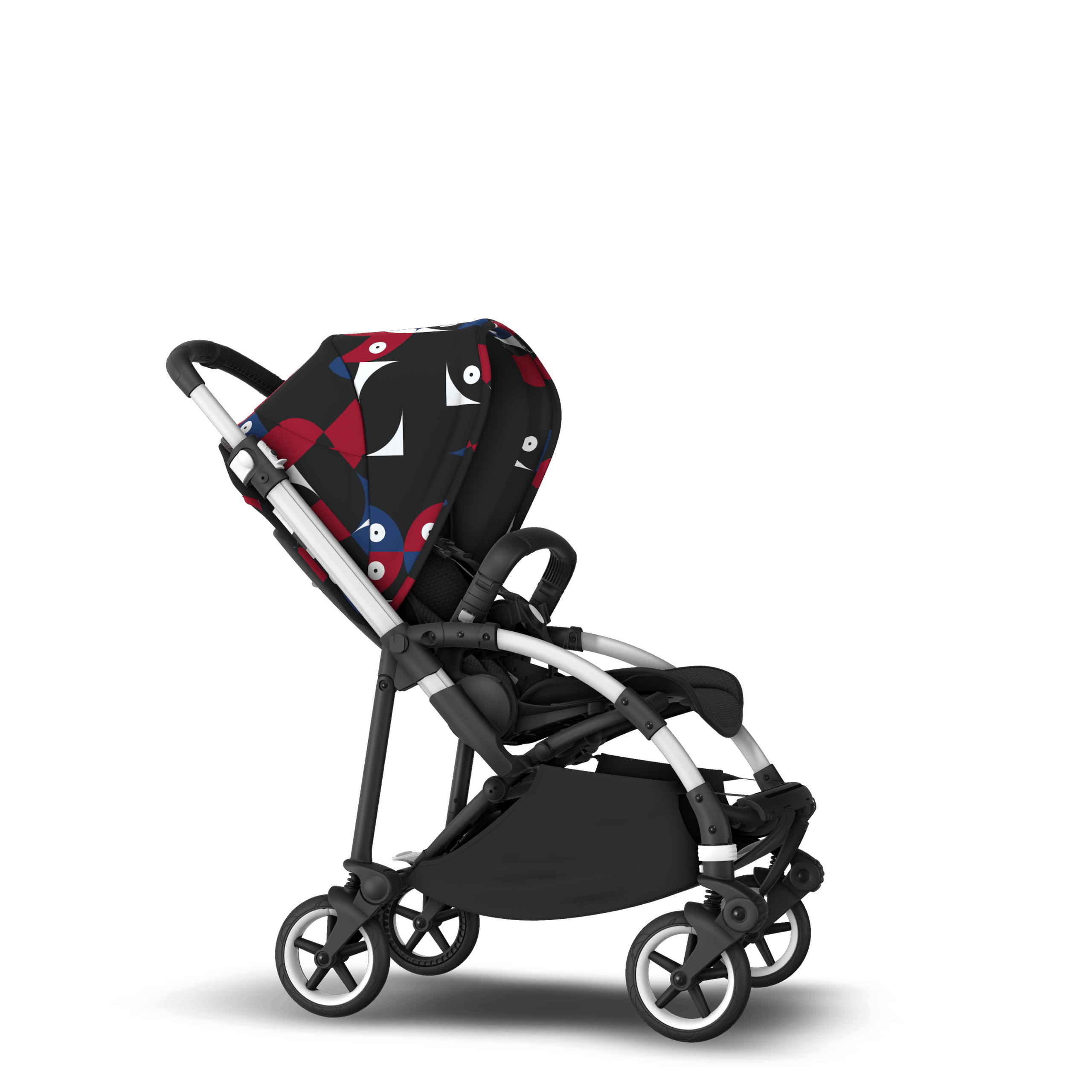 Bugaboo Bee 6 bassinet and seat stroller aluminium base, black fabrics, animal explorer red/blue sun canopy - Thumbnail Slide 4 of 6