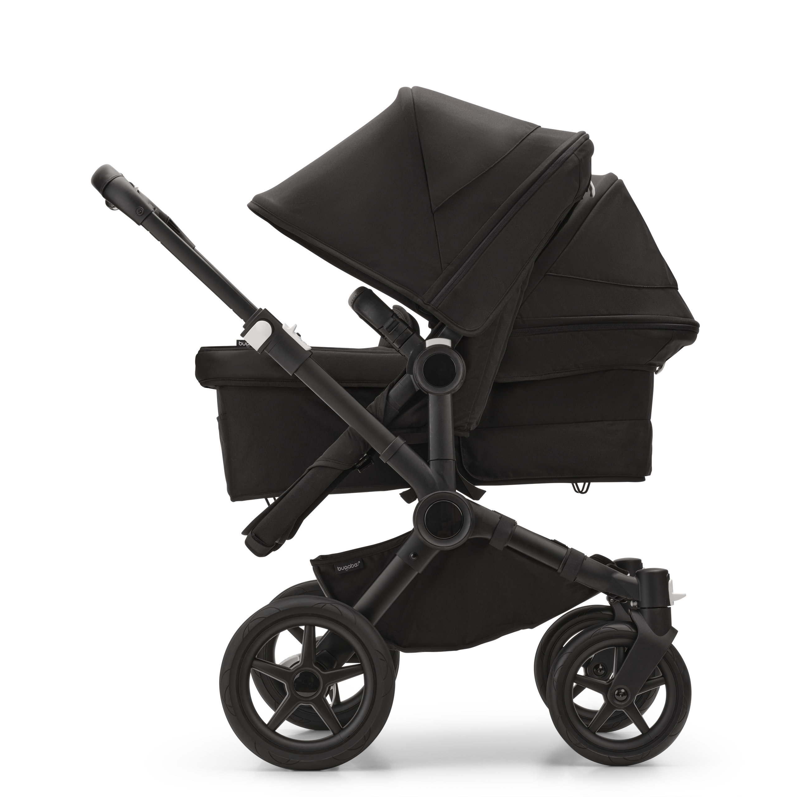 Bugaboo Donkey 5 Duo double stroller black base, midnight black fabrics, midnight black sun canopy - Thumbnail Slide 3 of 11