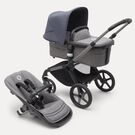 Bugaboo Fox 5 2-in-1 stroller graphite base, grey melange fabrics, stormy blue sun canopy