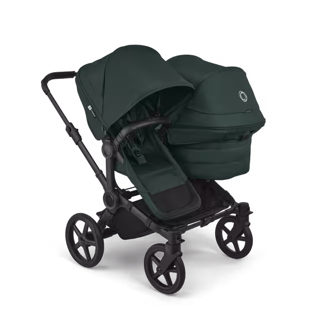 Bugaboo Donkey 6 double pushchair black base, fern green fabrics, fern green sun canopy - Main Image Slide 1 of 10