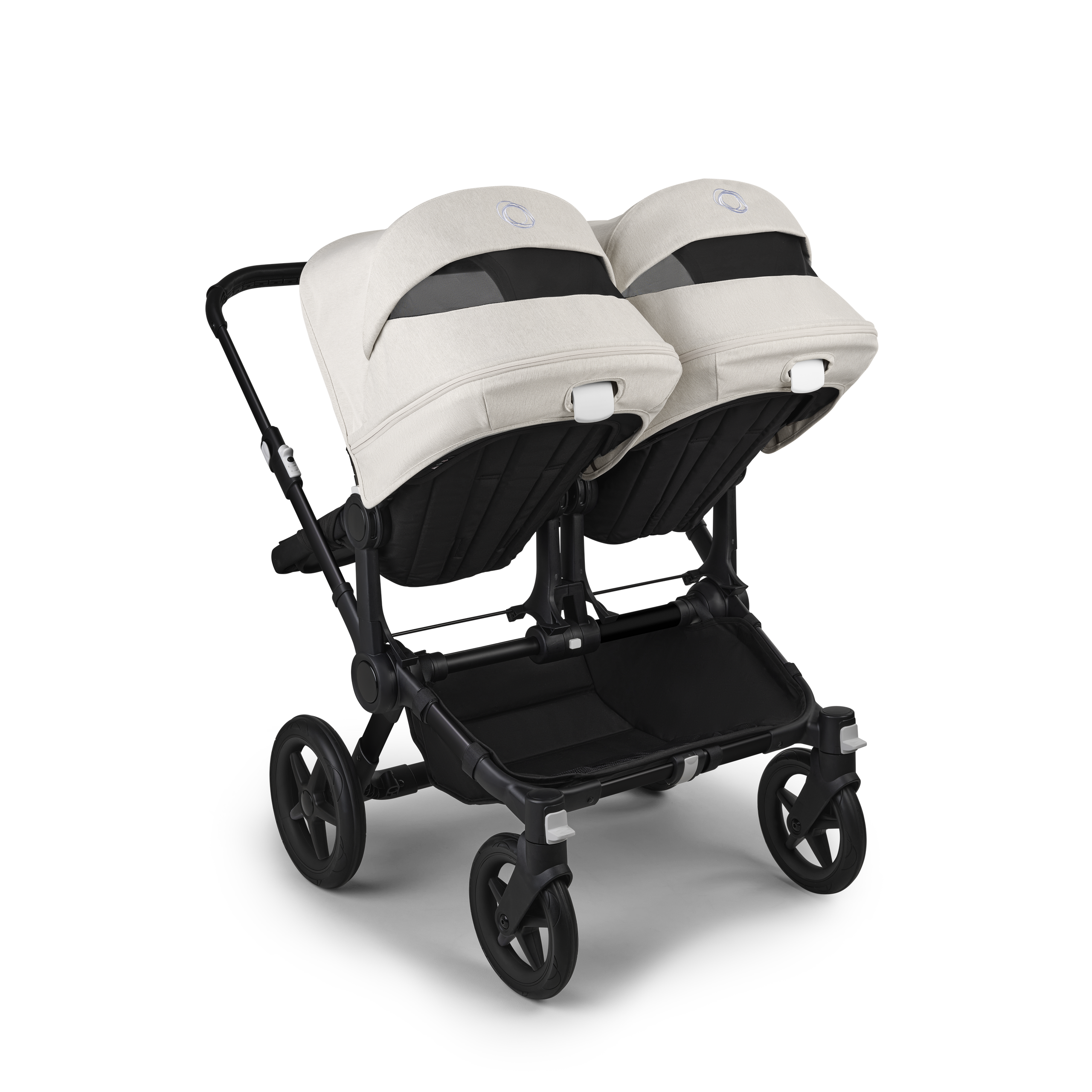 Bugaboo Donkey 5 twin stroller black base, midnight black fabrics, misty white sun canopy - Thumbnail Slide 4 of 12