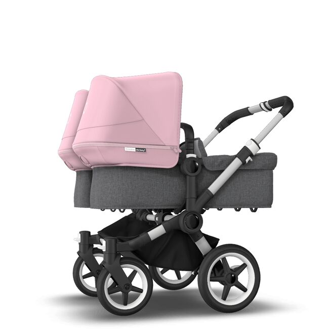 Bugaboo Donkey 3 Twin seat and carrycot pushchair soft pink sun canopy, grey melange fabrics, aluminium base - Main Image Slide 2 of 9