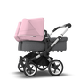 Bugaboo Donkey 3 Twin seat and carrycot pushchair soft pink sun canopy, grey melange fabrics, aluminium base - Thumbnail Slide 2 of 9