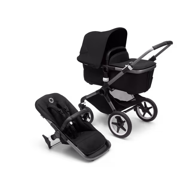 Bugaboo Fox 3 bassinet and seat stroller graphite base, midnight black fabrics, midnight black sun canopy - Main Image Slide 1 of 7