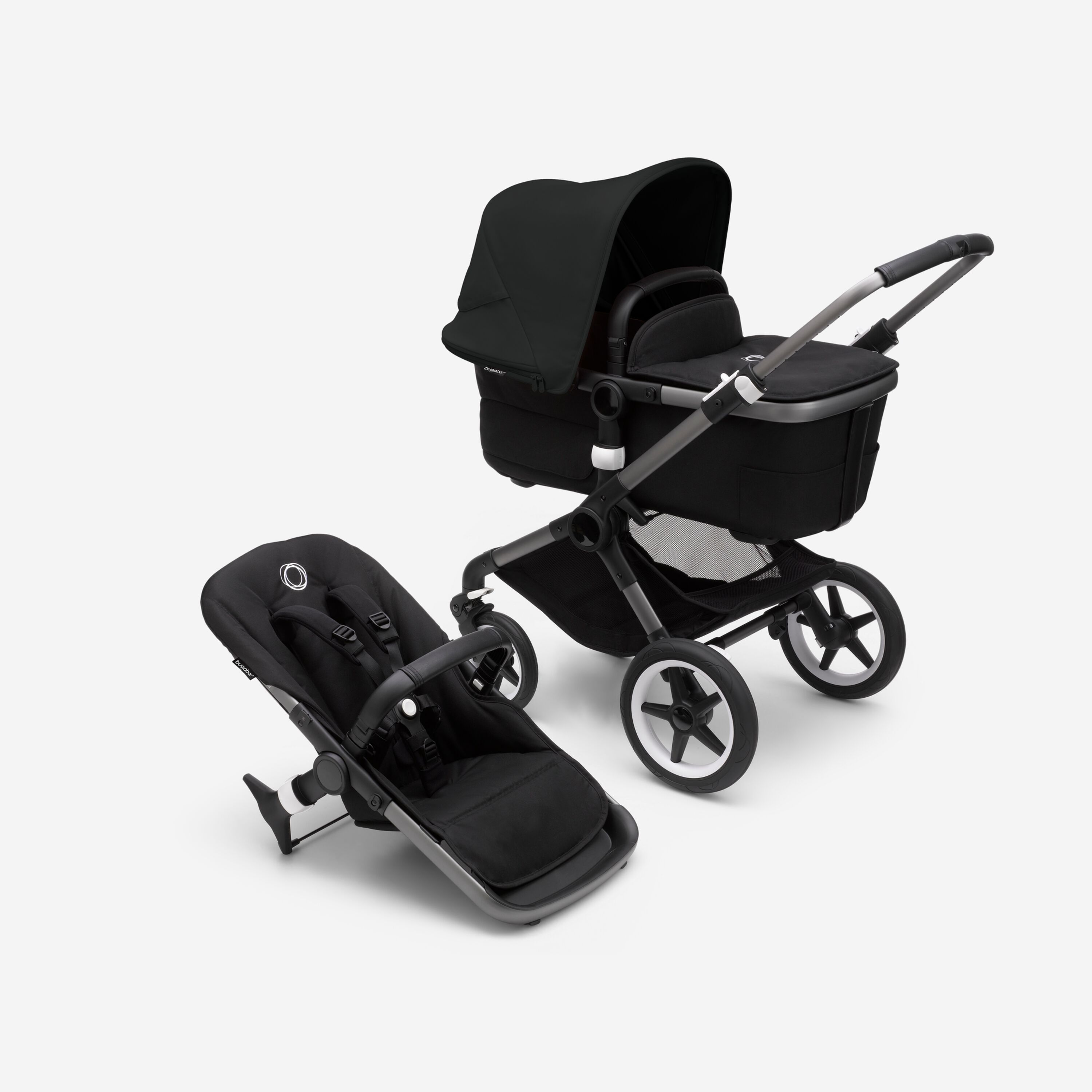 Bugaboo Fox 3 bassinet and seat stroller graphite base, midnight black fabrics, midnight black sun canopy - Main Modal Image Slide 1 of 7