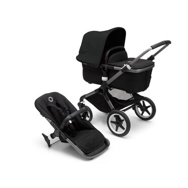 Bugaboo Fox 3 bassinet and seat stroller graphite base, midnight black fabrics, midnight black sun canopy