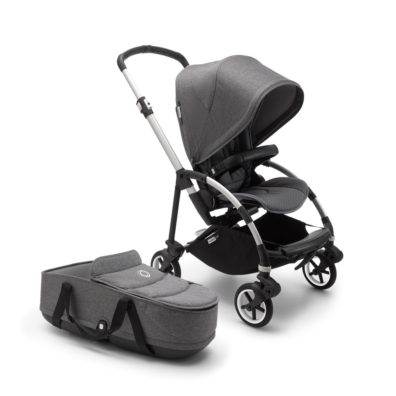 Bugaboo Bee 6 and seat stroller grey mélange sun canopy, grey