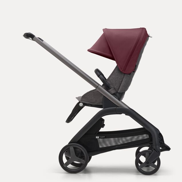 Bugaboo Dragonfly seat stroller graphite base, grey melange fabrics, dark cherry red sun canopy - Main Image Slide 2 of 16