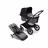 Bugaboo Fox 3 bassinet and seat stroller with black frame, grey fabrics, and black sun canopy. - Thumbnail Slide 1 of 7