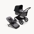 Bugaboo Fox 3 bassinet and seat stroller black base, grey melange fabrics, midnight black sun canopy