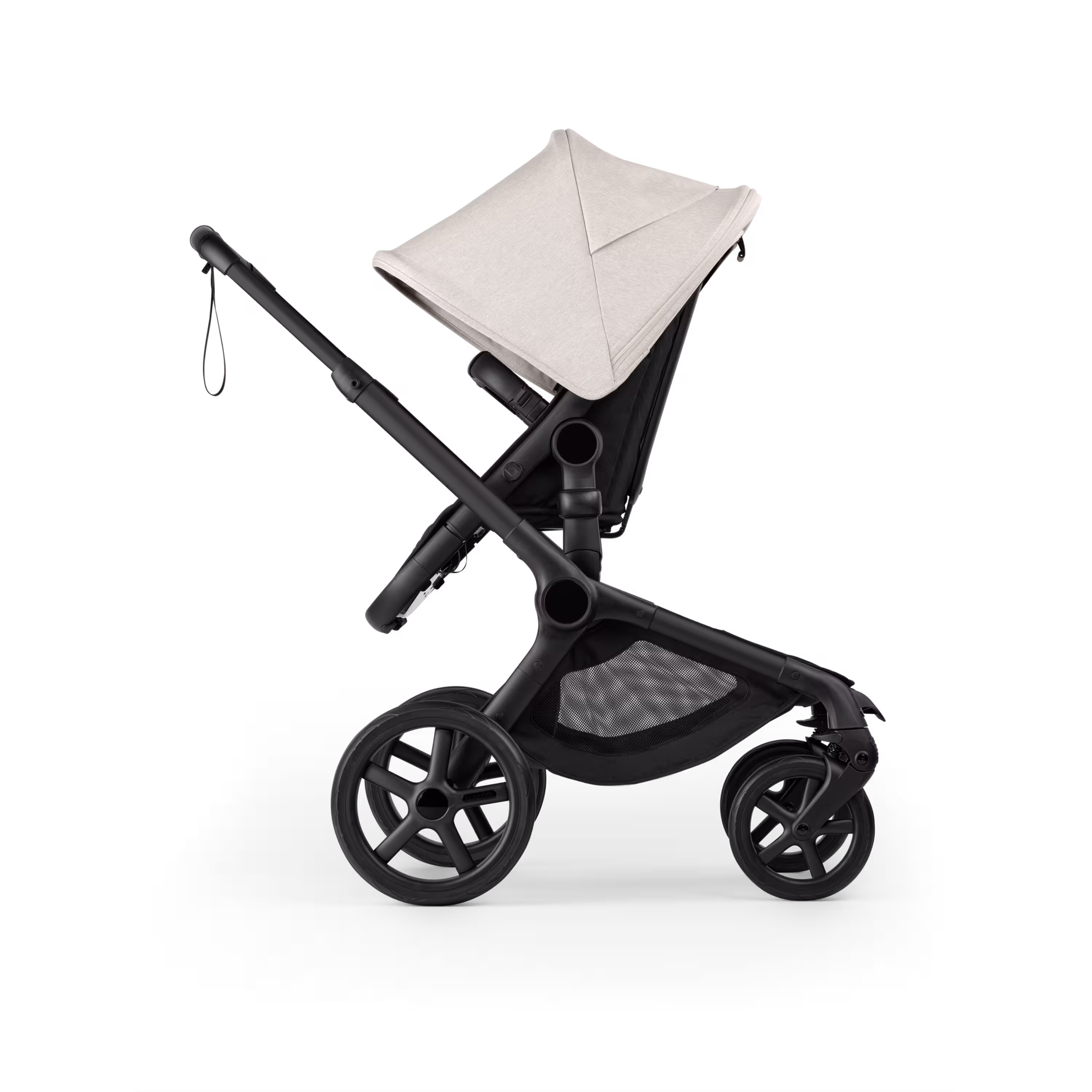 Bugaboo Fox 5 Renew seat stroller, with black chassis, Heritage Black fabrics, and Misty White sun canopy. - Main Modal Image Slide 3 of 12