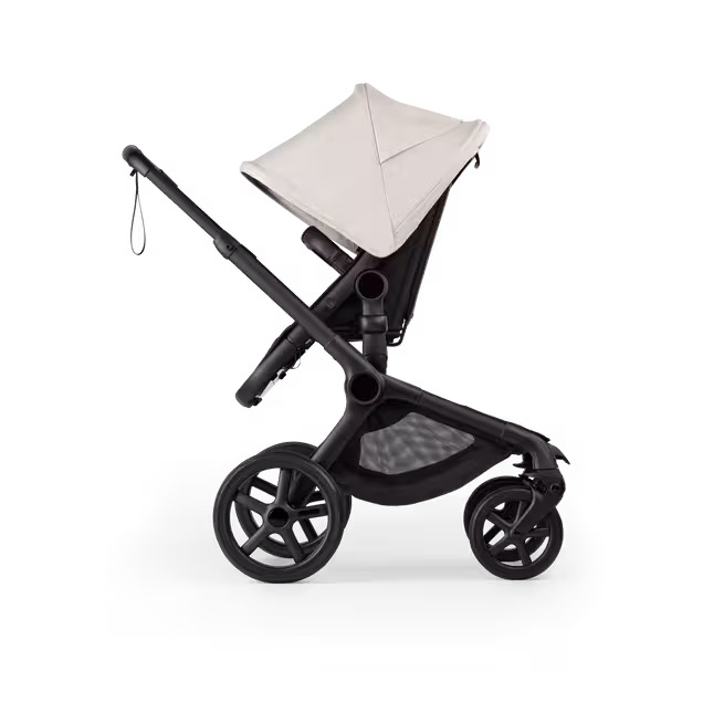 Bugaboo Fox 5 Renew seat stroller, with black chassis, Heritage Black fabrics, and Misty White sun canopy. - Main Image Slide 3 of 12