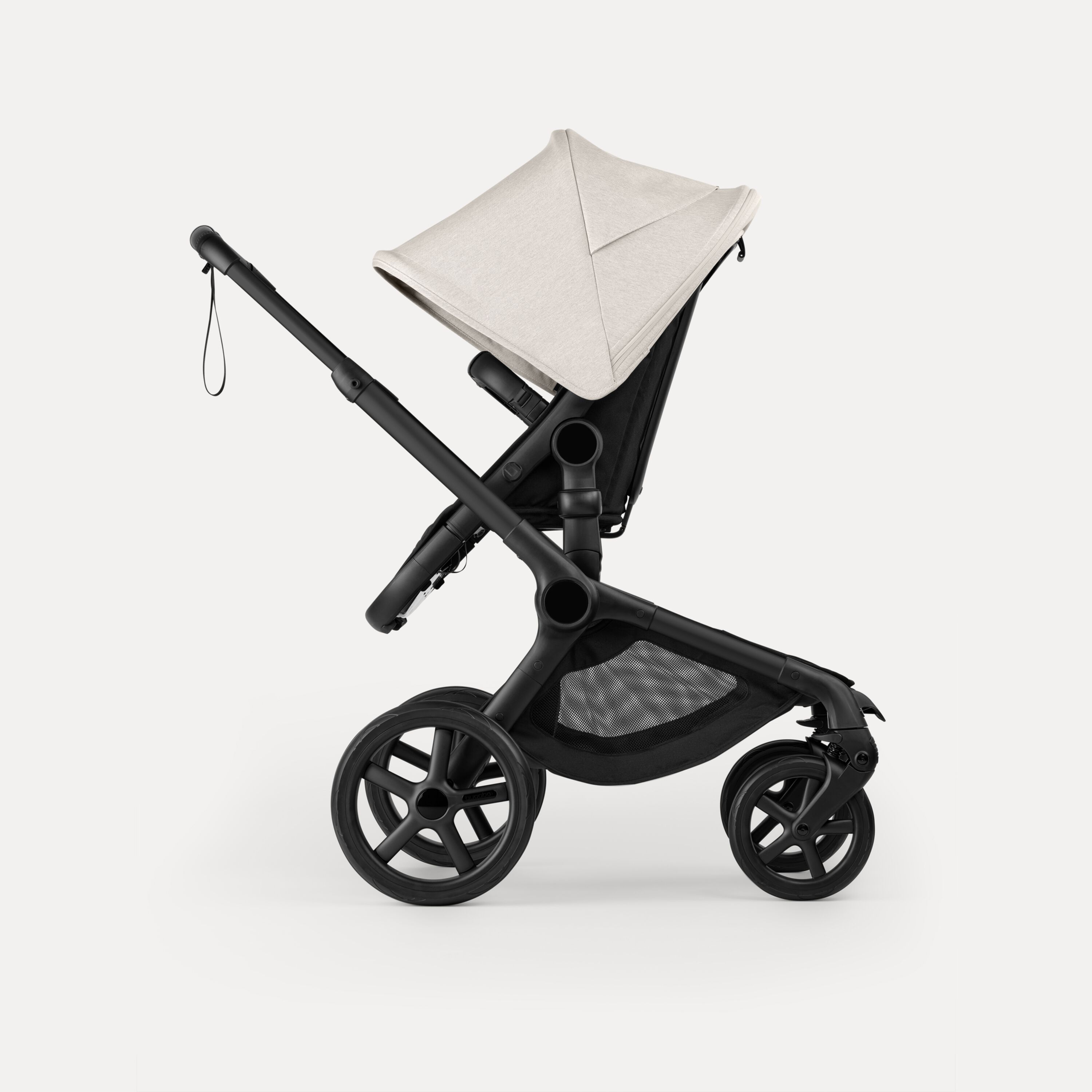 Bugaboo Fox 5 Renew seat stroller, with black chassis, Heritage Black fabrics, and Misty White sun canopy. - Main Modal Image Slide 3 of 12