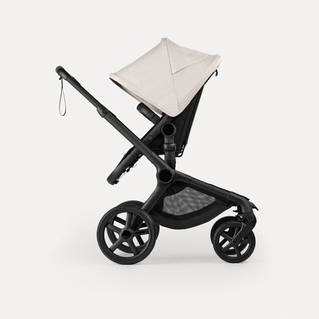 Bugaboo Fox 5 Renew seat stroller, with black chassis, Heritage Black fabrics, and Misty White sun canopy. - Main Image Slide 3 of 12
