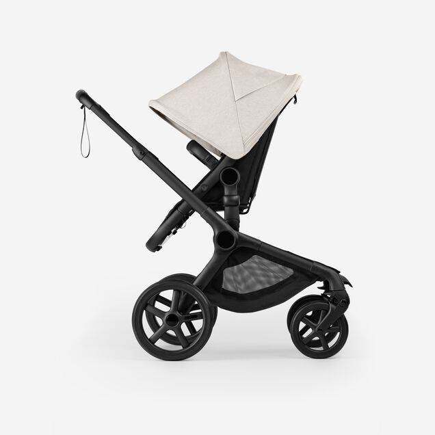 Bugaboo Fox 5 Renew seat stroller, with black chassis, Heritage Black fabrics, and Misty White sun canopy. - Main Image Slide 3 of 12