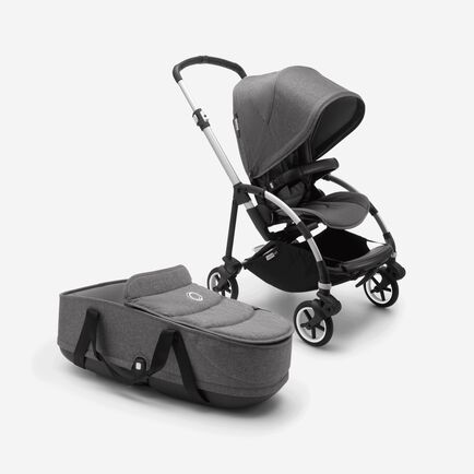 Bugaboo Bee 6 seat and bassinet stroller grey melange sun canopy, grey melange fabrics, aluminium base