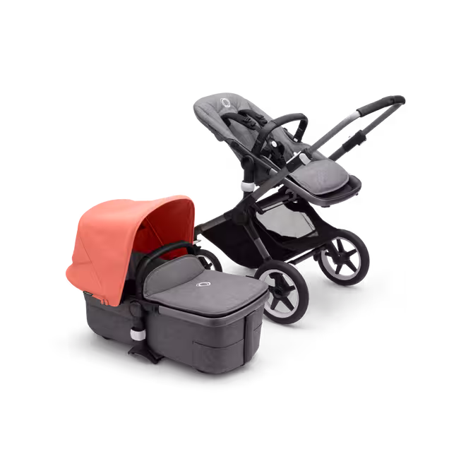 Bugaboo Fox 3 bassinet and seat stroller with graphite frame, grey fabrics, and red sun canopy. - Main Image Slide 5 of 7
