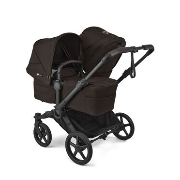 Bugaboo Donkey 6 double stroller black base, cocoa brown fabrics, cocoa brown sun canopy view 2 - view 2