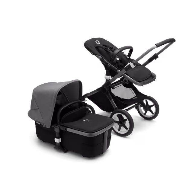 Bugaboo Fox 3 bassinet and seat stroller graphite base, midnight black fabrics, grey melange sun canopy - Main Image Slide 5 of 7