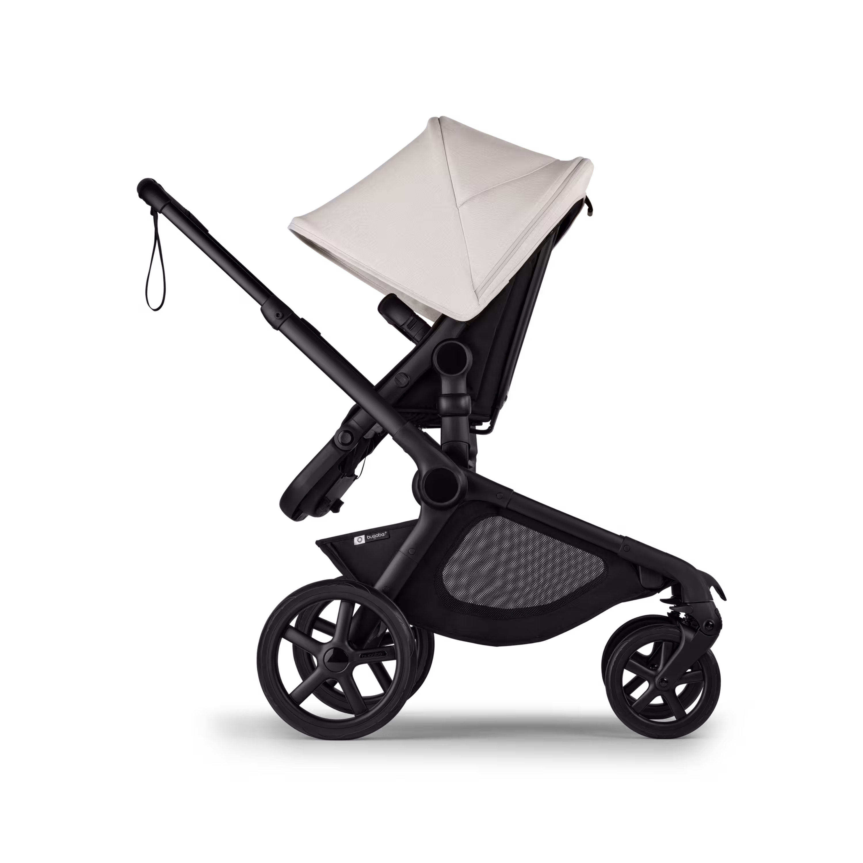 Bugaboo Kangaroo 2-in-1 stroller with one seat, Midnight Black fabrics, and Misty White sun canopy. - Main Modal Image Slide 4 of 18