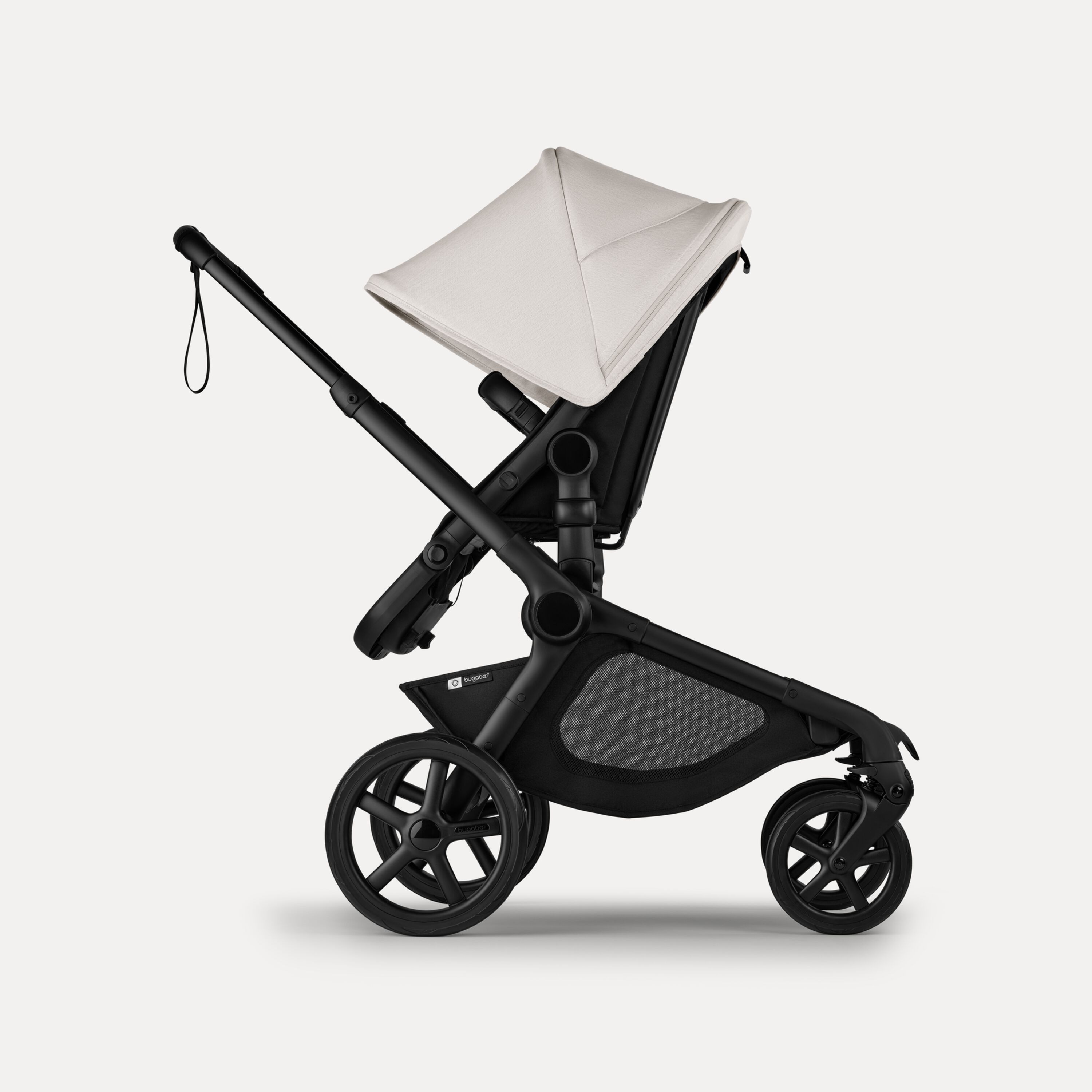 Bugaboo Kangaroo 2-in-1 stroller with one seat, Midnight Black fabrics, and Misty White sun canopy. - Main Modal Image Slide 4 of 18