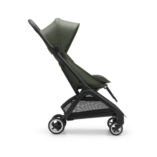 Bugaboo Butterfly seat stroller black base, forest green fabrics, forest green sun canopy