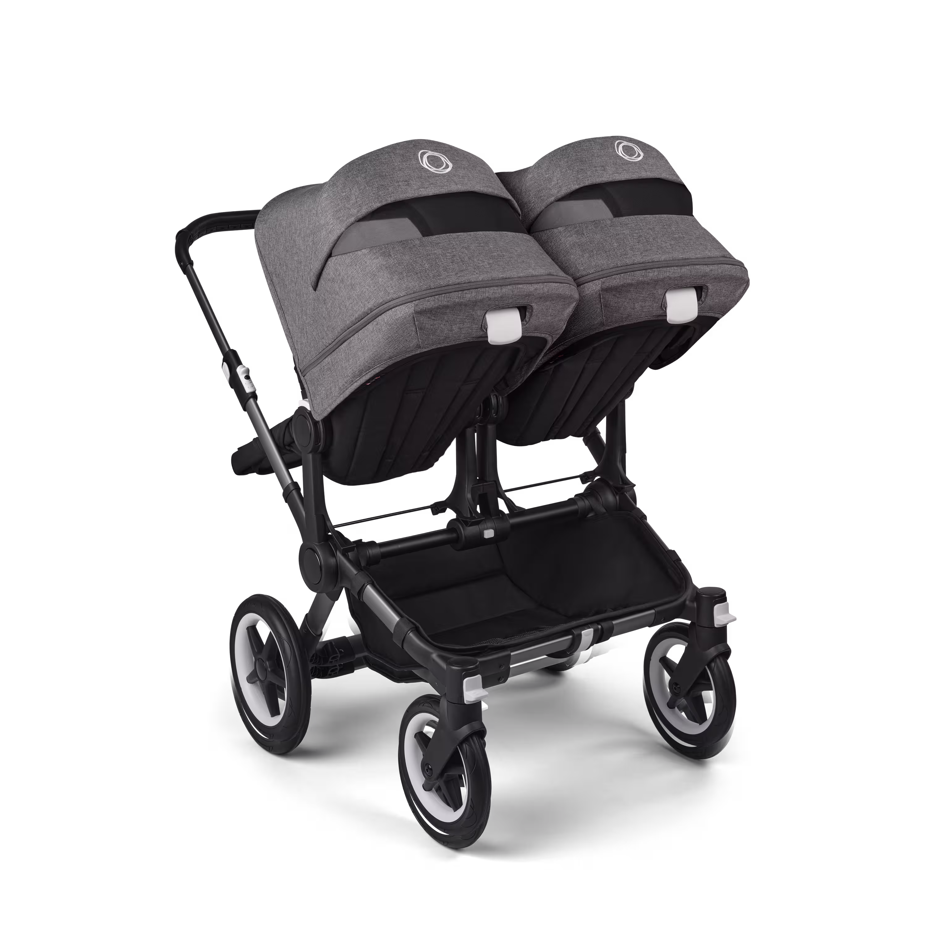 Bugaboo Donkey 5 twin stroller graphite base, midnight black fabrics, grey mélange sun canopy - Main Modal Image Slide 4 of 12
