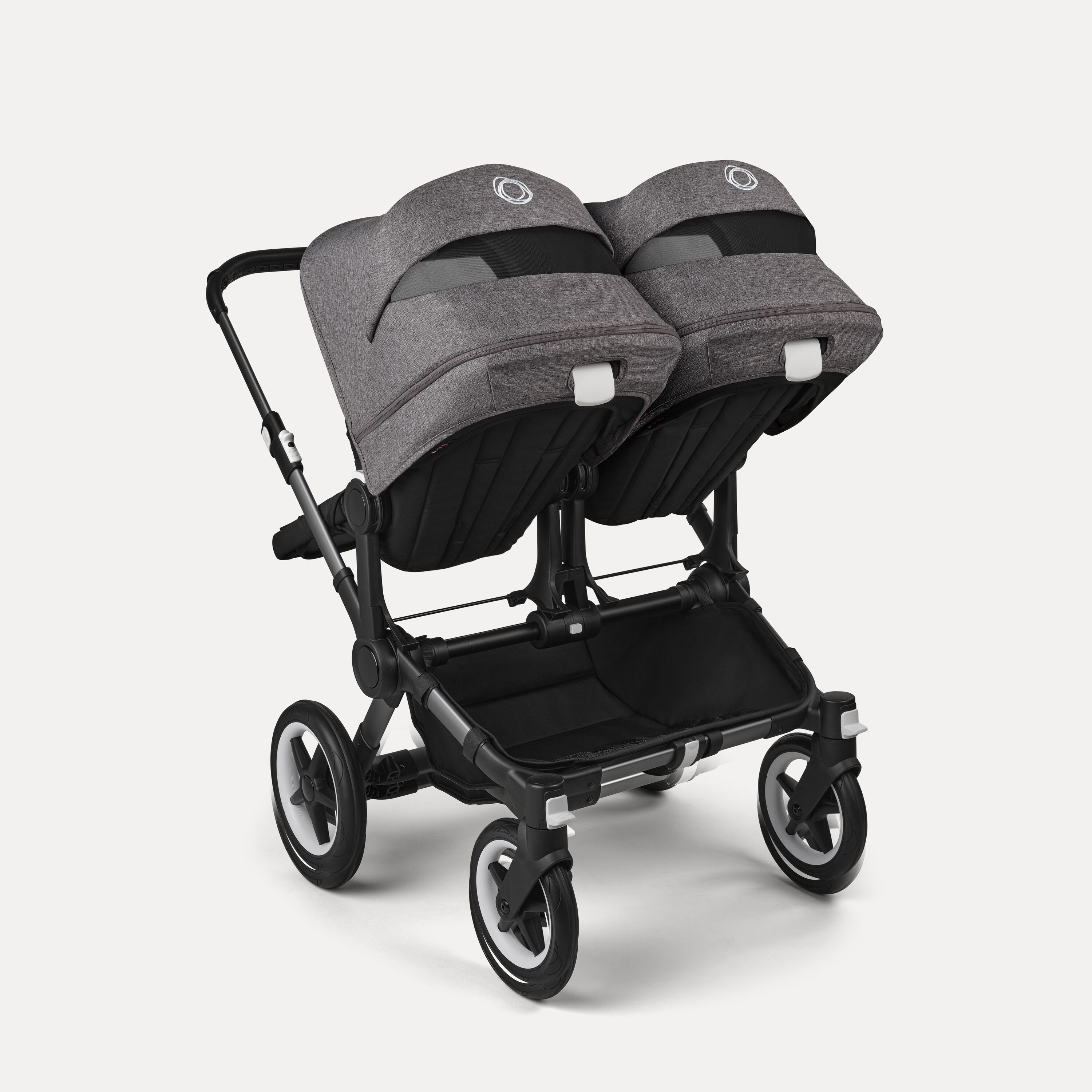 Bugaboo Donkey 5 twin stroller graphite base, midnight black fabrics, grey mélange sun canopy - Main Modal Image Slide 4 of 12