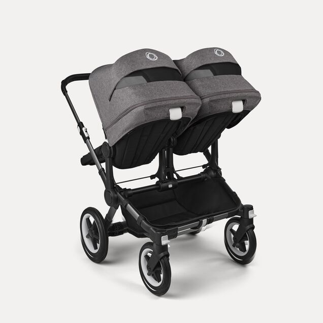 Bugaboo Donkey 5 twin stroller graphite base, midnight black fabrics, grey mélange sun canopy - Main Image Slide 4 of 12
