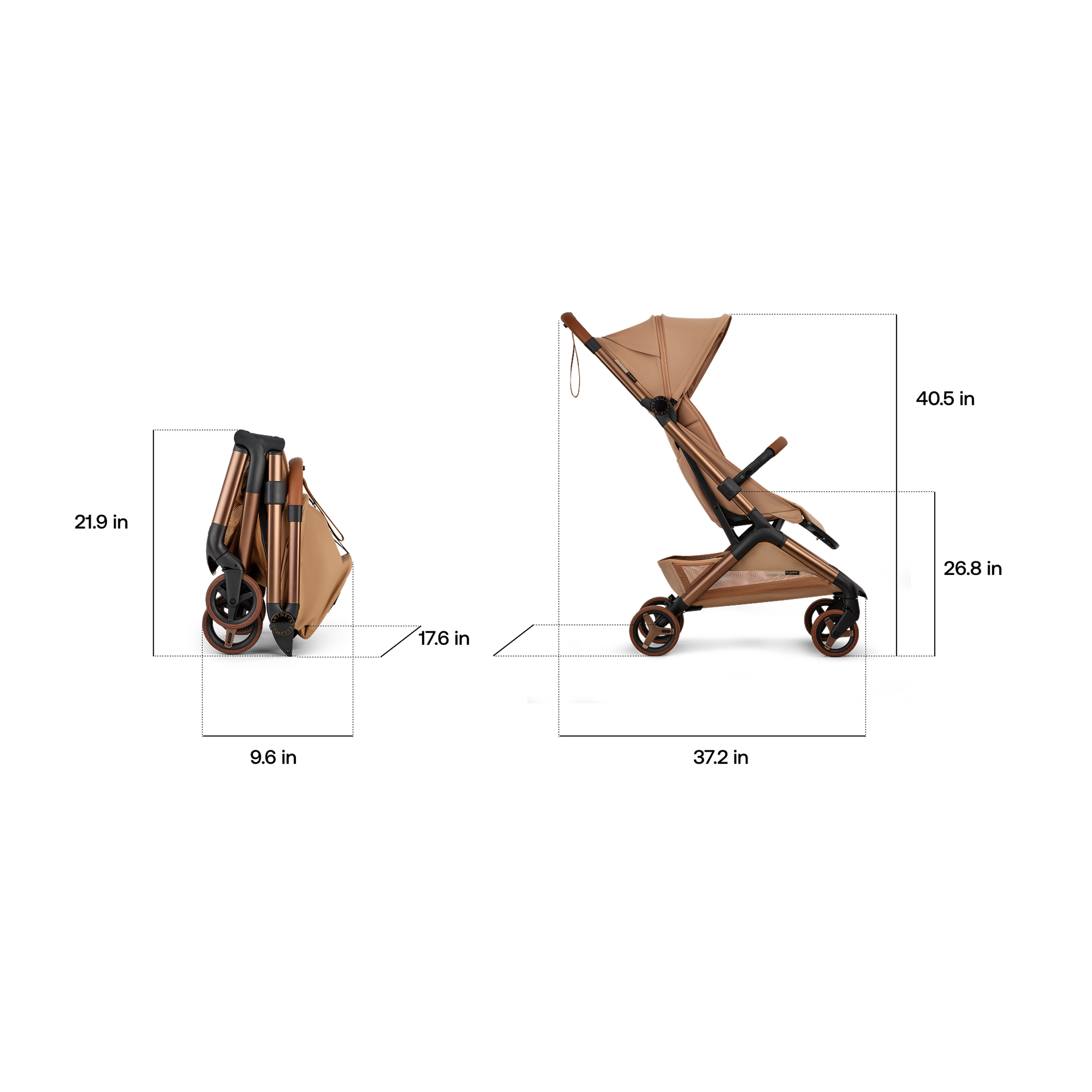 Bugaboo x Stella McCartney Butterfly 2 Plus travel stroller tobacco brown base, tobacco brown fabrics, tobacco brown sun canopy - Thumbnail Slide 7 of 12