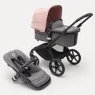 Bugaboo Fox 5 2-in-1 stroller black base, grey melange fabrics, morning pink sun canopy
