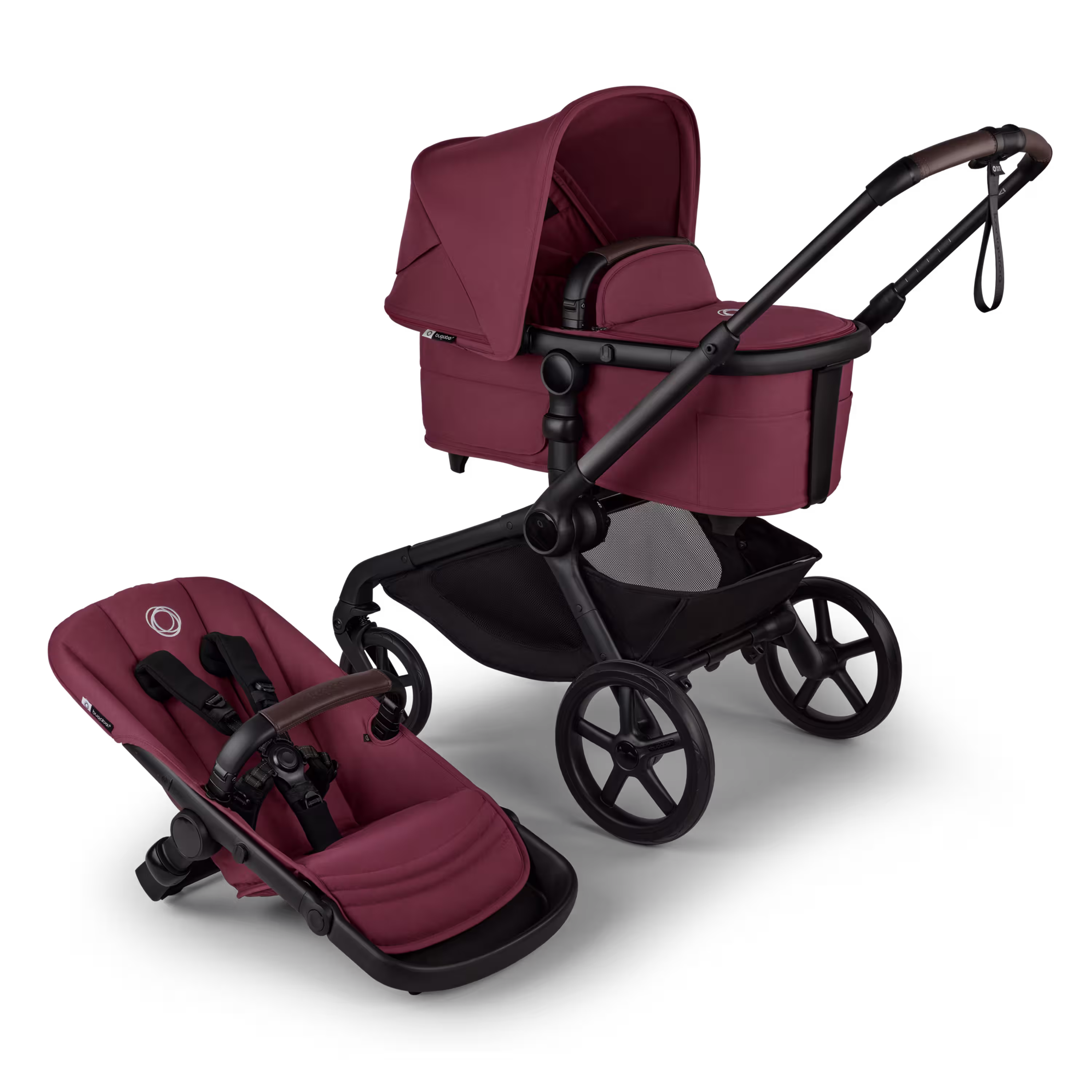 Bugaboo Kangaroo 2-in-1 pram black base, dark cherry red fabrics, dark cherry red sun canopy - Main Modal Image Slide 1 of 18