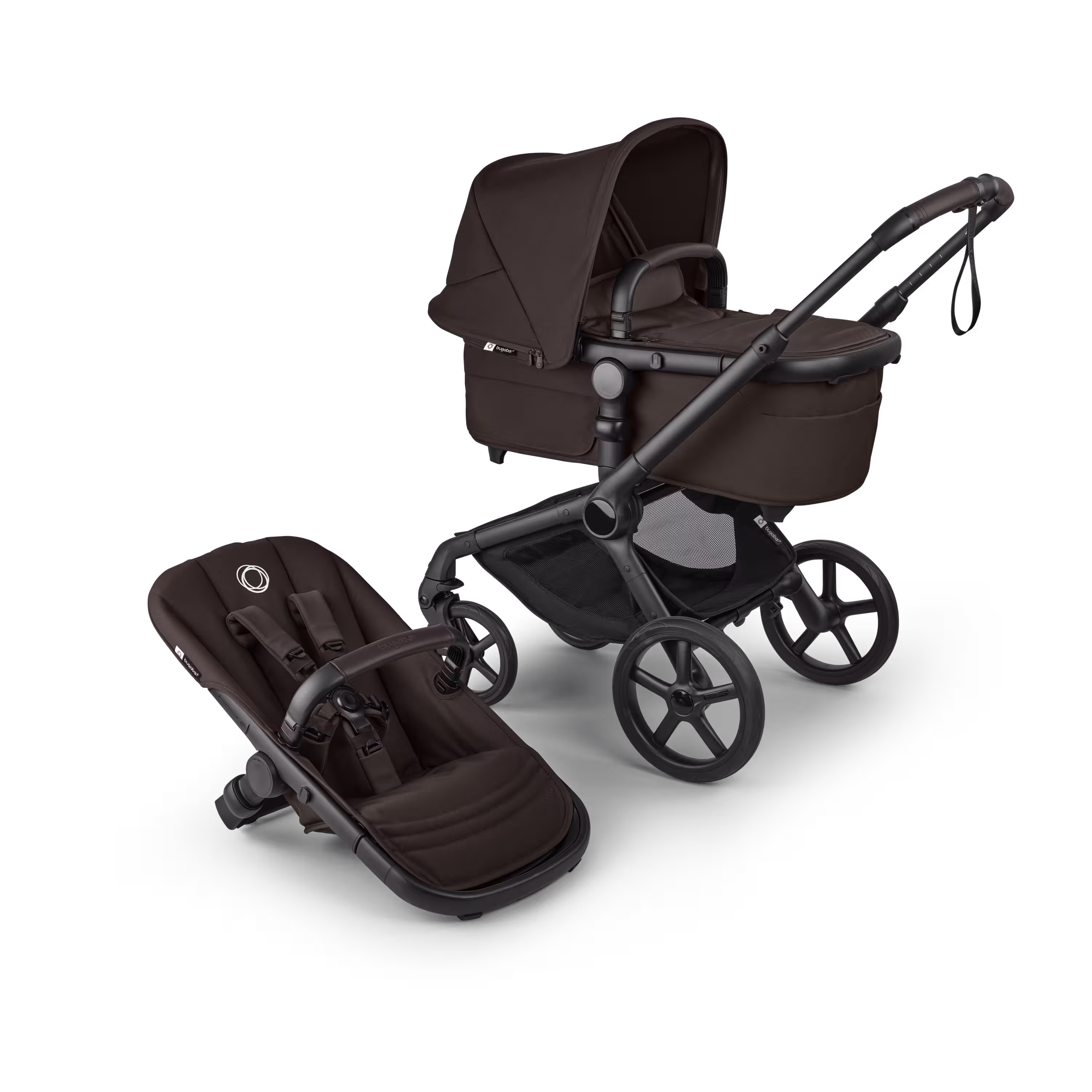 Bugaboo Fox 5 Renew 2-in-1 stroller black base, cocoa brown fabrics, cocoa brown sun canopy - Main Modal Image Slide 1 of 12