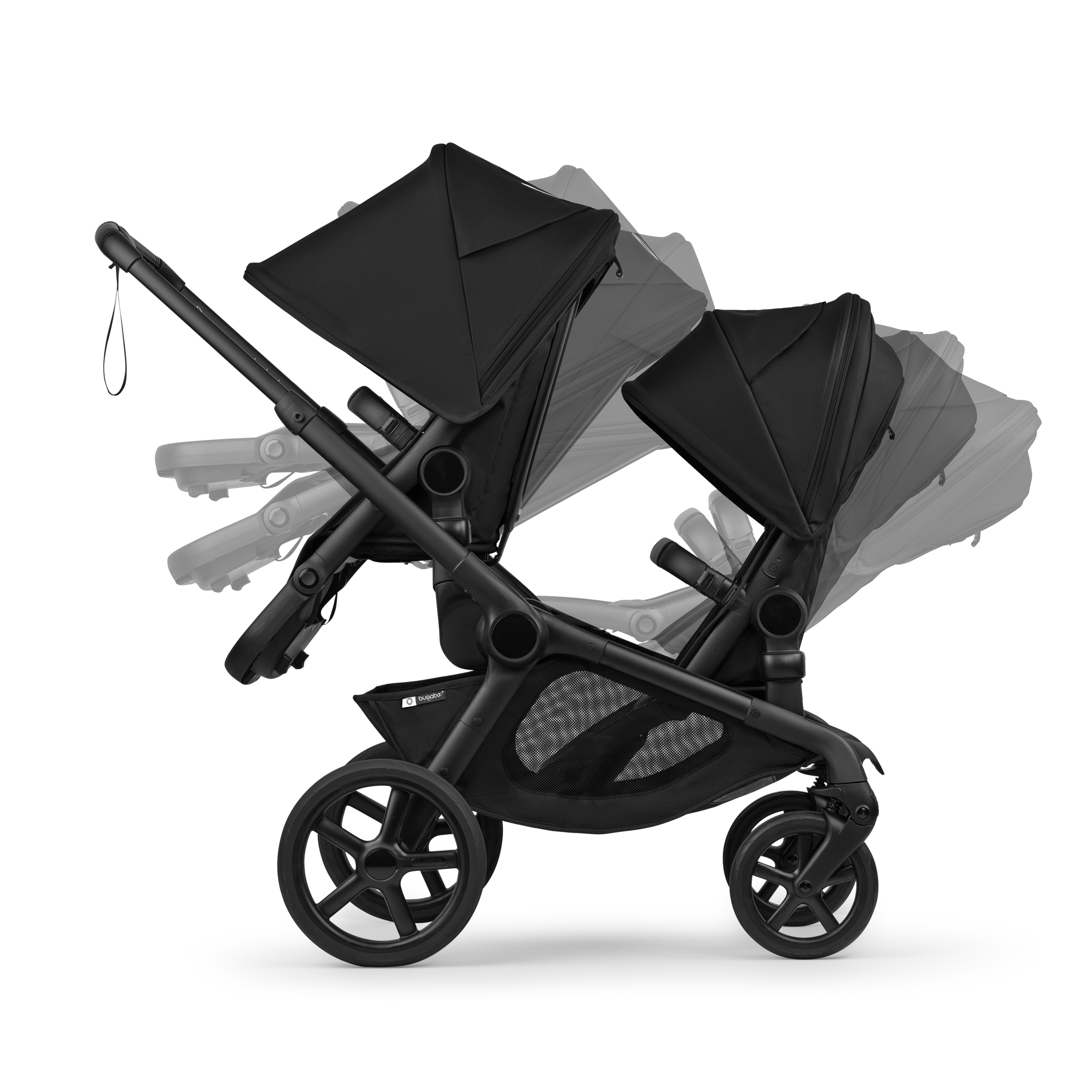 Bugaboo Kangaroo seat-only tandem black base, midnight black fabrics, midnight black sun canopy - Thumbnail Slide 9 of 12