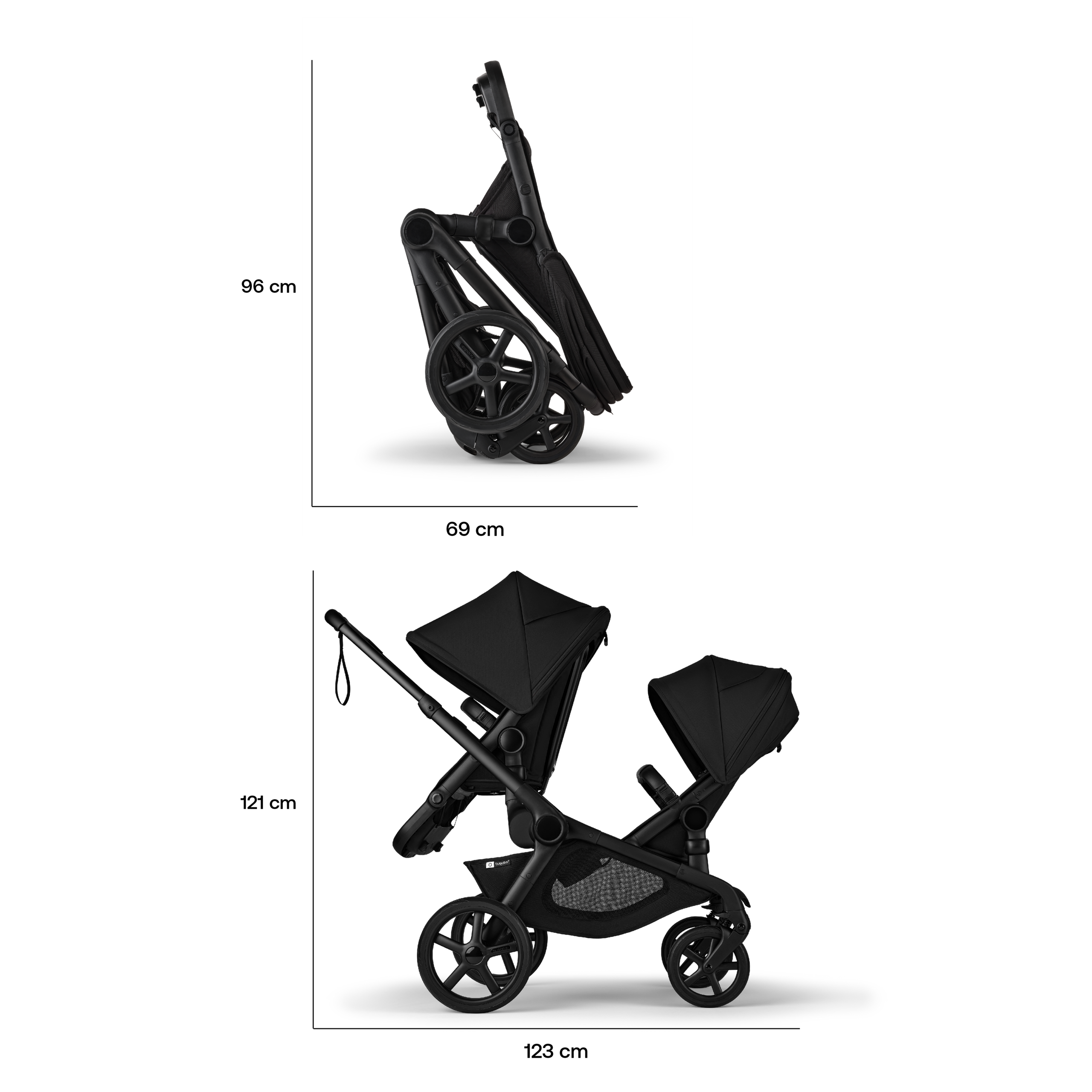 Bugaboo Kangaroo tandem stroller black base, forest green fabrics, forest green sun canopy test - Thumbnail Slide 7 of 15