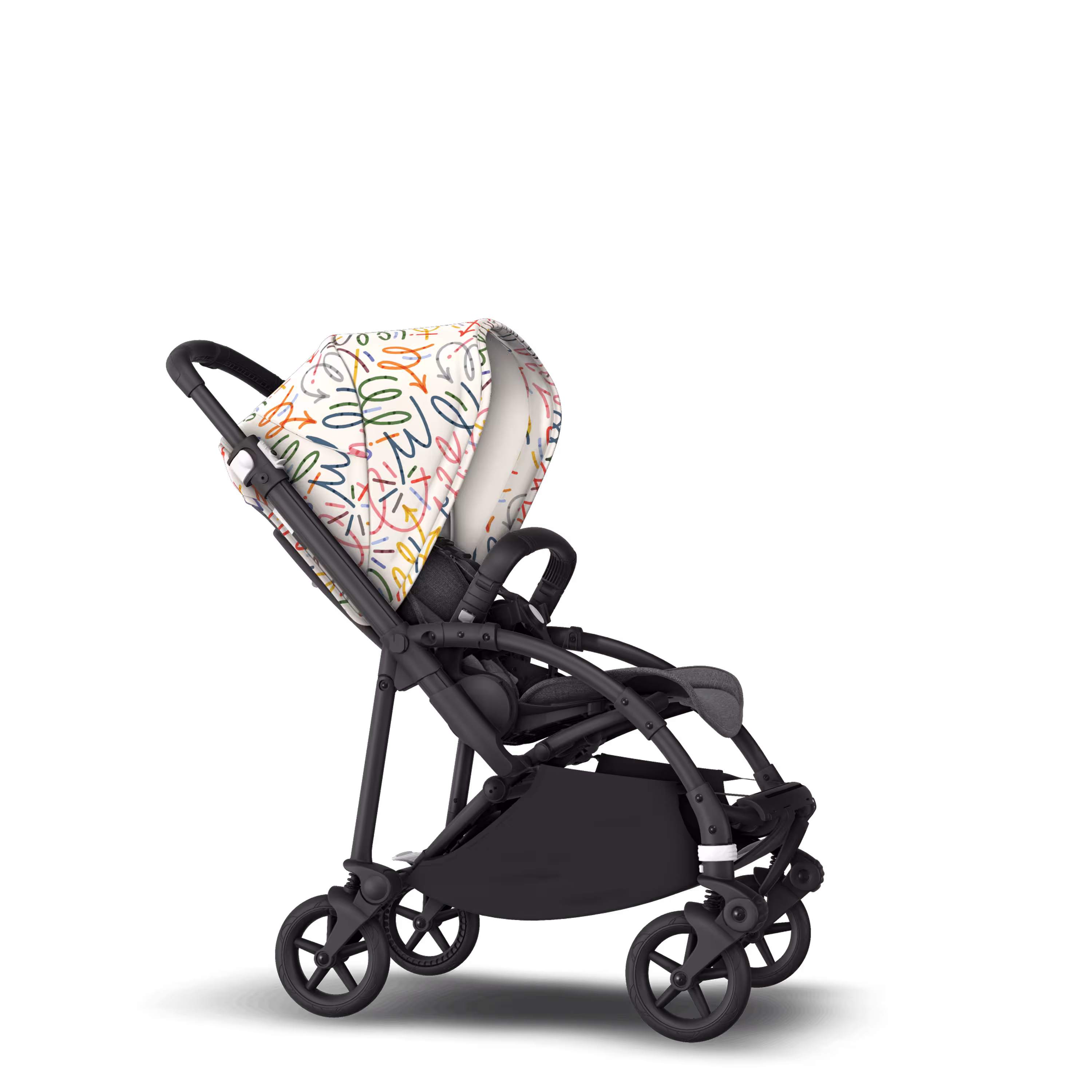 Bugaboo Bee 6 seat stroller black base, grey mélange fabrics, art of discovery white sun canopy - Main Modal Image Slide 4 of 5