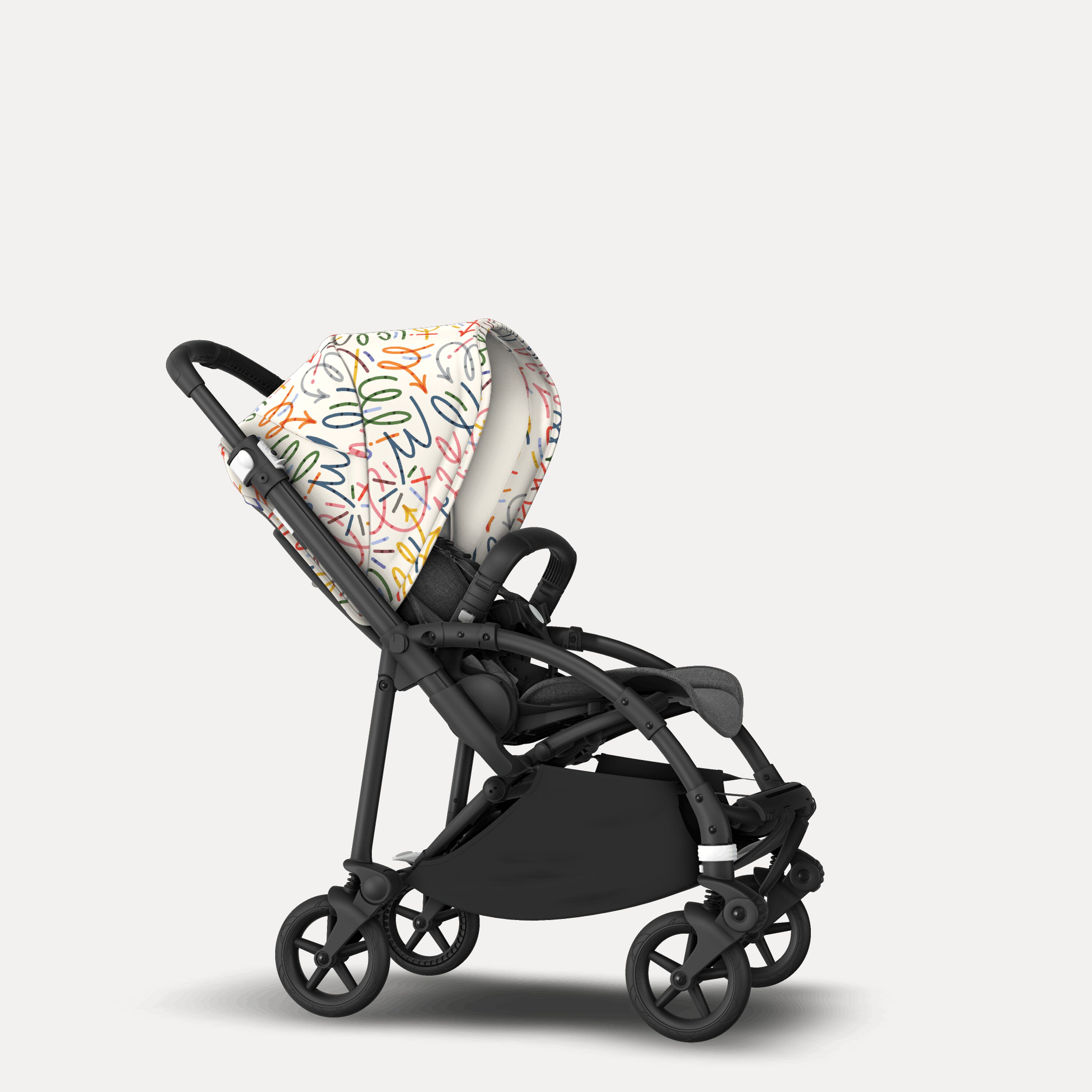 Bugaboo Bee 6 seat stroller black base, grey mélange fabrics, art of discovery white sun canopy - Main Modal Image Slide 4 of 5