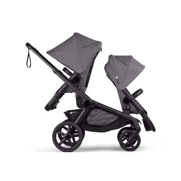 Bugaboo Kangaroo tandem pram black base, moon grey fabrics, moon grey sun canopy - Main Image Slide 4 of 18
