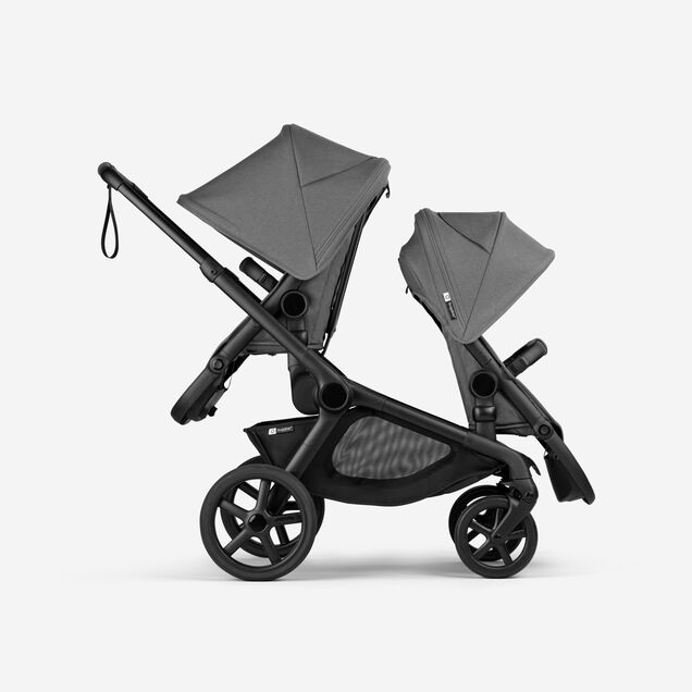 Bugaboo Kangaroo tandem pram black base, moon grey fabrics, moon grey sun canopy - Main Image Slide 4 of 18