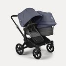 Bugaboo Donkey 5 Duo double stroller black base, grey mélange fabrics, stormy blue sun canopy