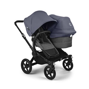 Bugaboo Donkey 5 Duo double stroller black base, grey mélange fabrics, stormy blue sun canopy