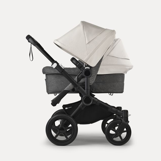 Bugaboo Donkey 5 Duo double stroller black base, grey mélange fabrics, misty white sun canopy - Main Image Slide 2 of 11