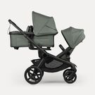 Bugaboo Kangaroo tandem stroller black base, forest green fabrics, forest green sun canopy test