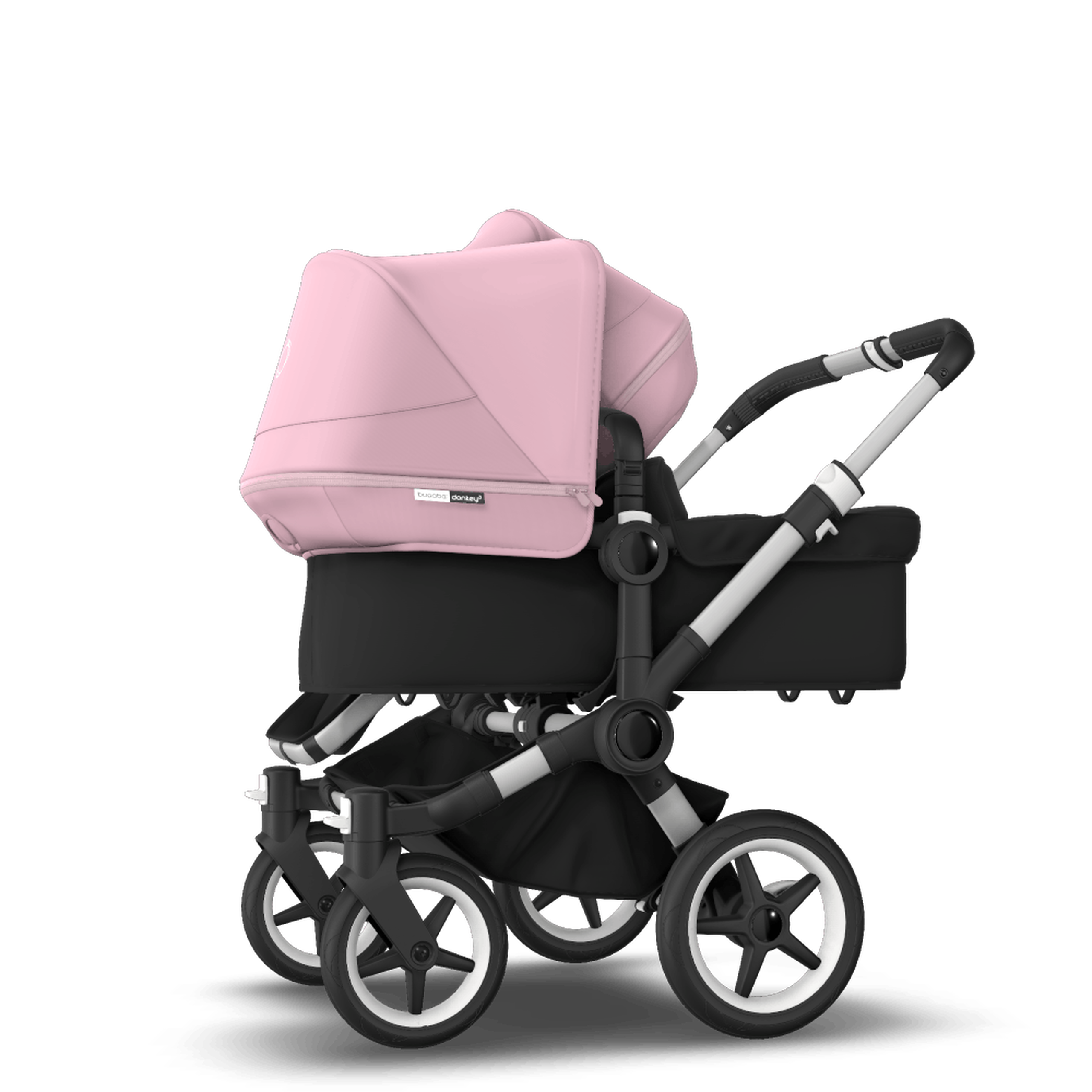 Bugaboo Donkey 3 Duo seat and bassinet stroller soft pink sun canopy, black fabrics, aluminium base - Thumbnail Slide 2 of 5