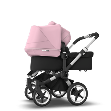 Bugaboo Donkey 3 Duo seat and bassinet stroller soft pink sun canopy, black fabrics, aluminium base