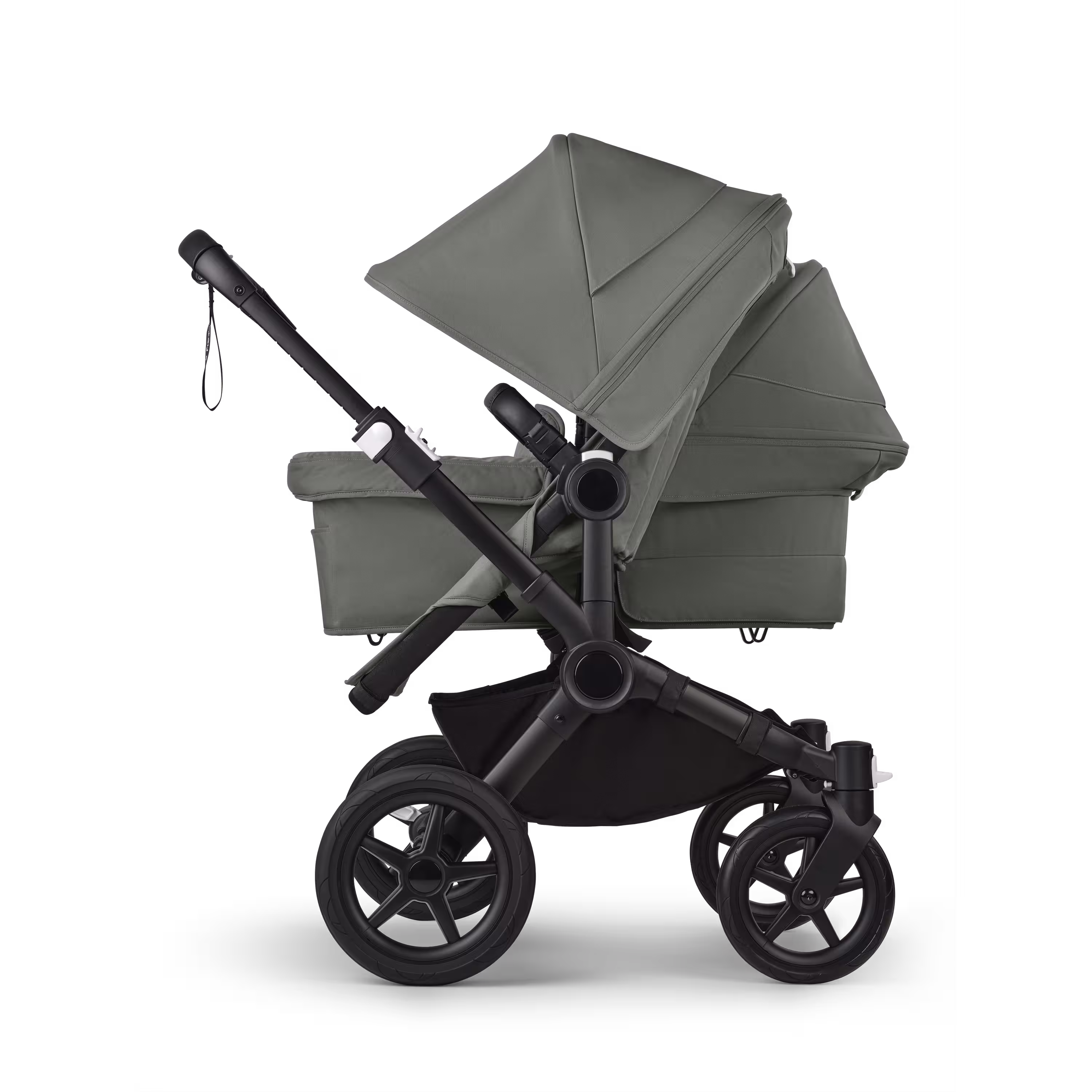 Bugaboo Donkey 5 Duo double stroller black base, forest green fabrics, forest green sun canopy - Main Modal Image Slide 2 of 11