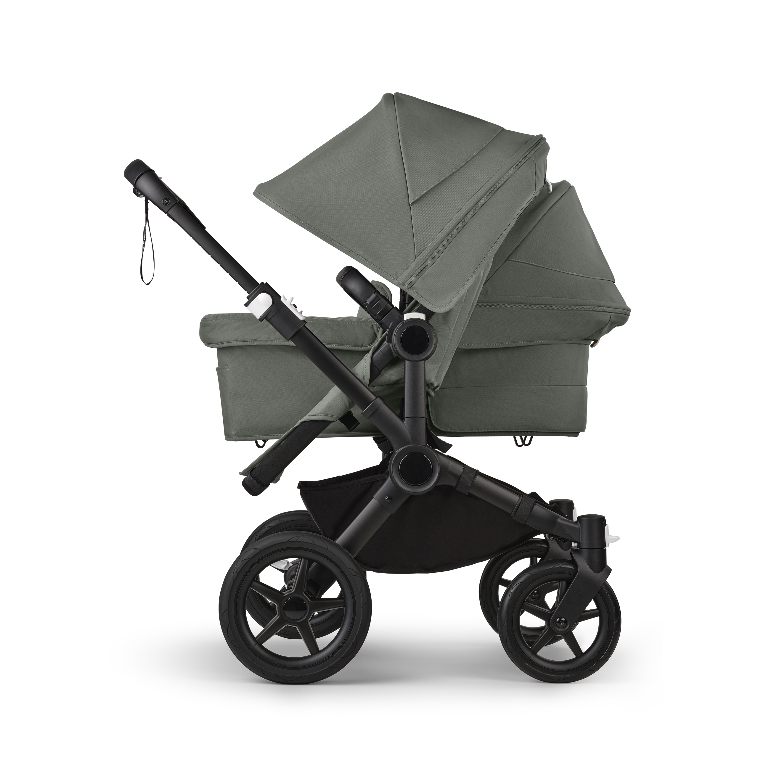 Bugaboo Donkey 5 Duo double stroller black base, forest green fabrics, forest green sun canopy - Thumbnail Slide 2 of 11