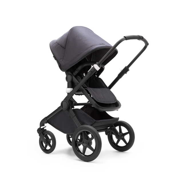 Bugaboo Fox 3 seat stroller with black frame, mineral black fabrics, and mineral black sun canopy.